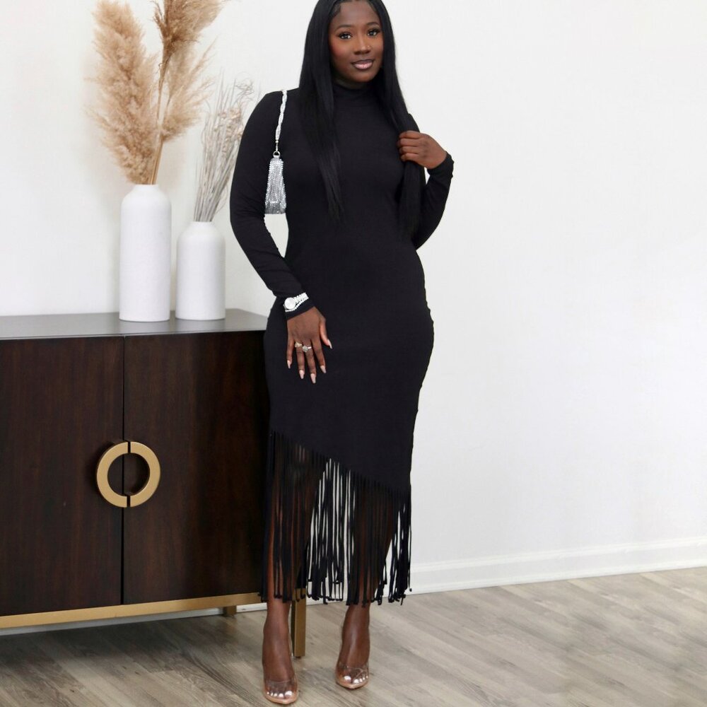 H&M Black Midi Fringe Dress